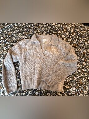 H&M Light Gray Cable Knit Cowl Turtleneck Sweater